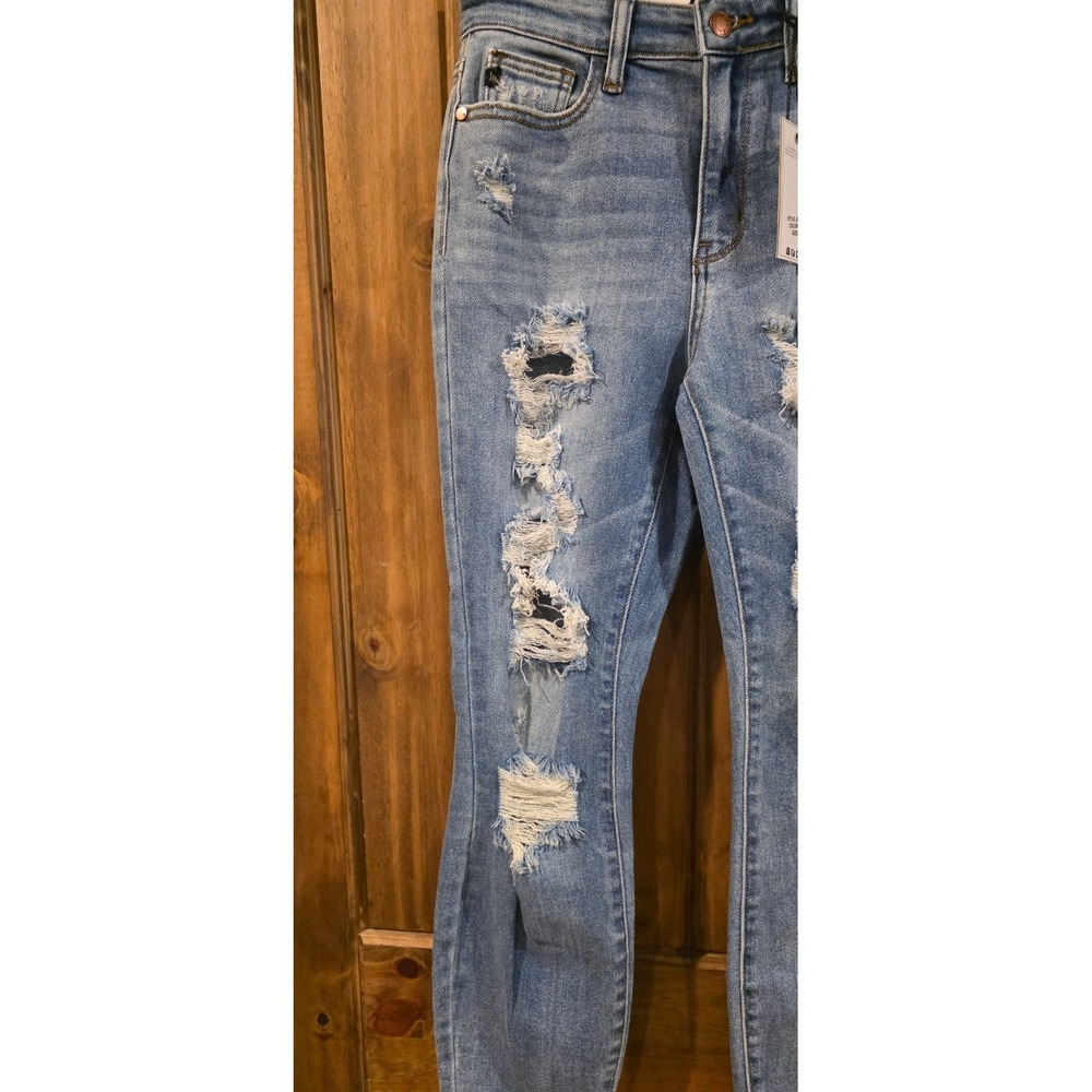 Judy Blue Mommin' Ain't Easy Boyfriend Jeans Womens 1/25 Relaxed Distressed‎ NWT - Picture 2 of 12